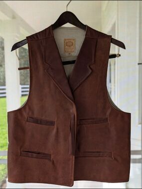 Wah Maker Leather Canvas Frontier Western Vest Mens Medium VGUC